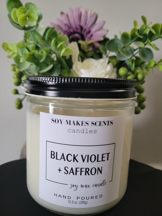 Black Violet & Saffron 10.5oz soy wax candle