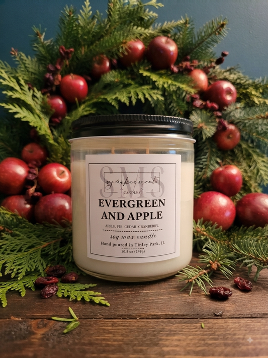 Evergreen and Apple 10.5oz soy wax candle